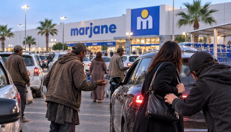 شكايات من مضايقات المتسولين ومخاوف من النشل والسرقة بالخطف بموقف مرجان طريق الرباط بطنجة، وسط مطالب بتعزيز الأمن وحماية الزبناء - الصورة تعبيرية مولدة بالذكاء الاصطناعي