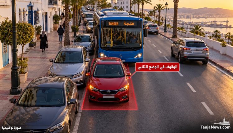 صورة توضيحية تُبرز كيف يتسبب الوقوف في الوضع الثاني في عرقلة مرور الحافلات واختناق حركة السير.